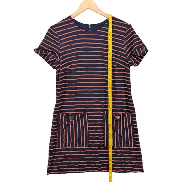 Hutch Anthropologie Mini Shirt Dress Navy Orange Stripe Front Pocket Lined Sz S - Picture 7 of 14